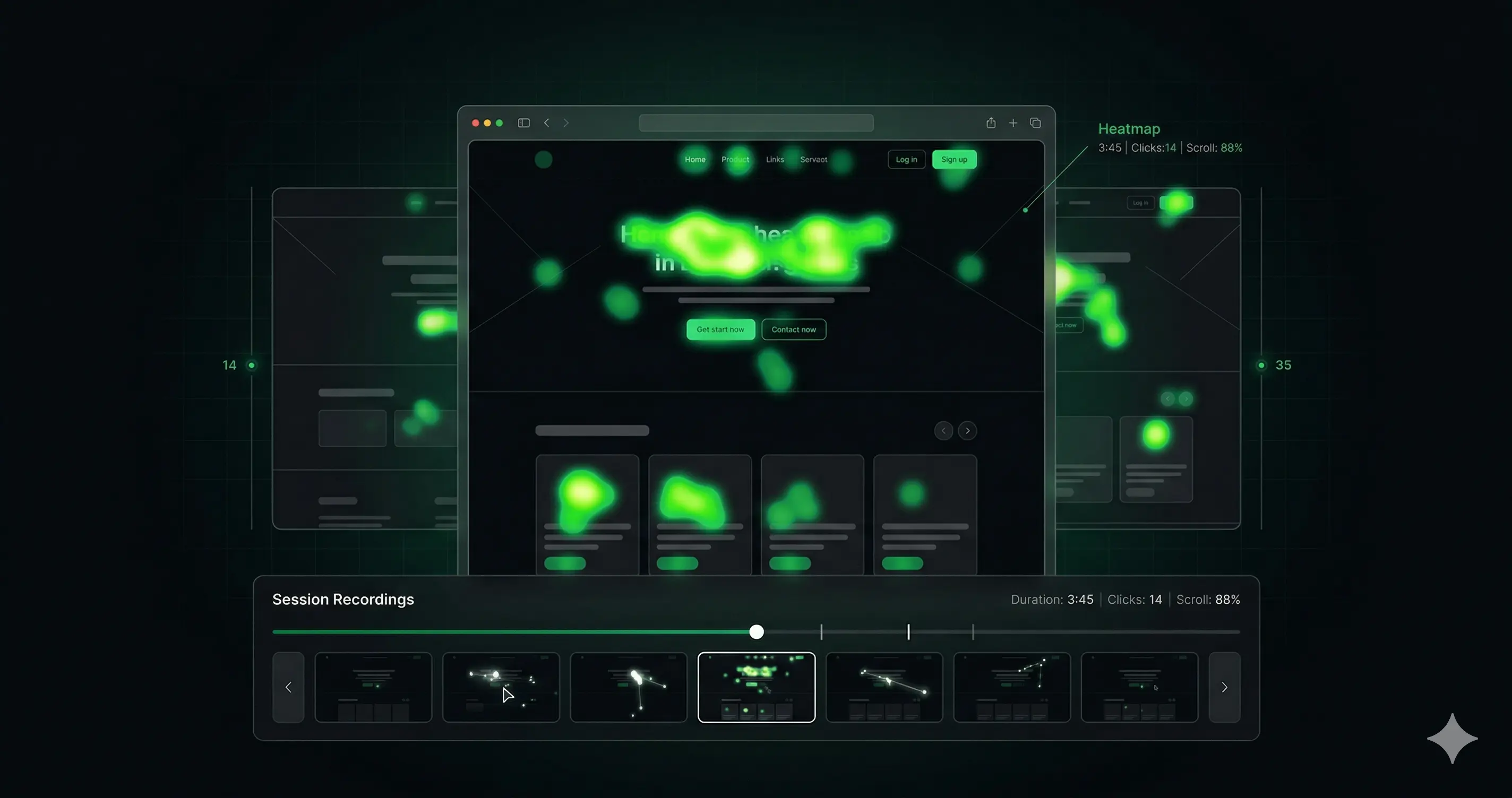 Heatmap visualization showing user click patterns on a website interface